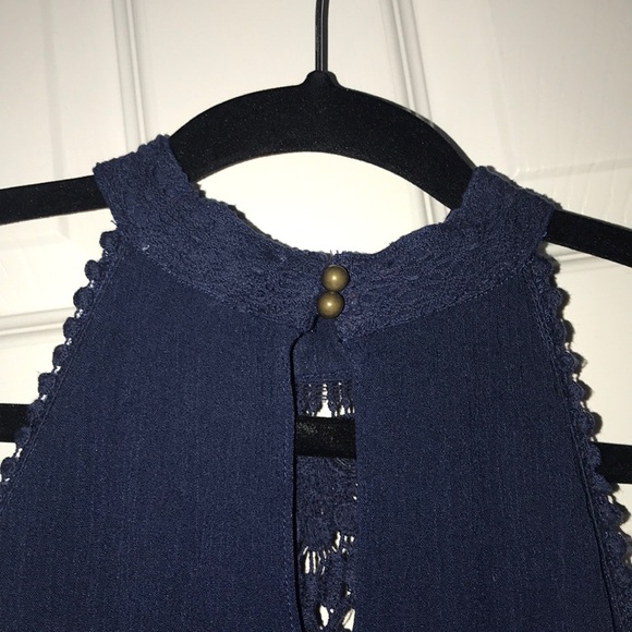 Navy Sleeveless Halter Lace Dress - Picture 3 of 4